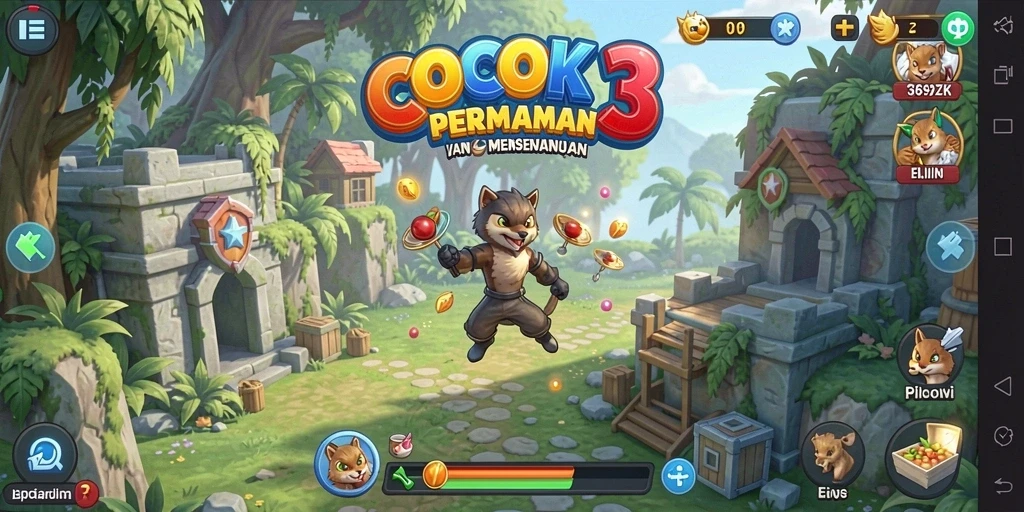 Tampilan gameplay 369ZK dengan warna-warni buah Match-3.