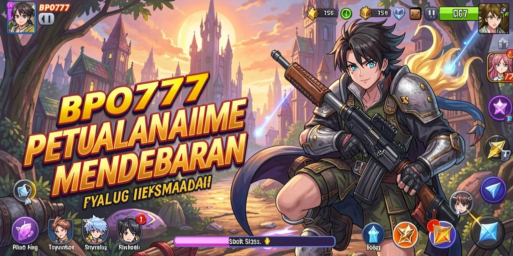 Tangkapan layar BPO777 menampilkan karakter anime dalam aksi seru.