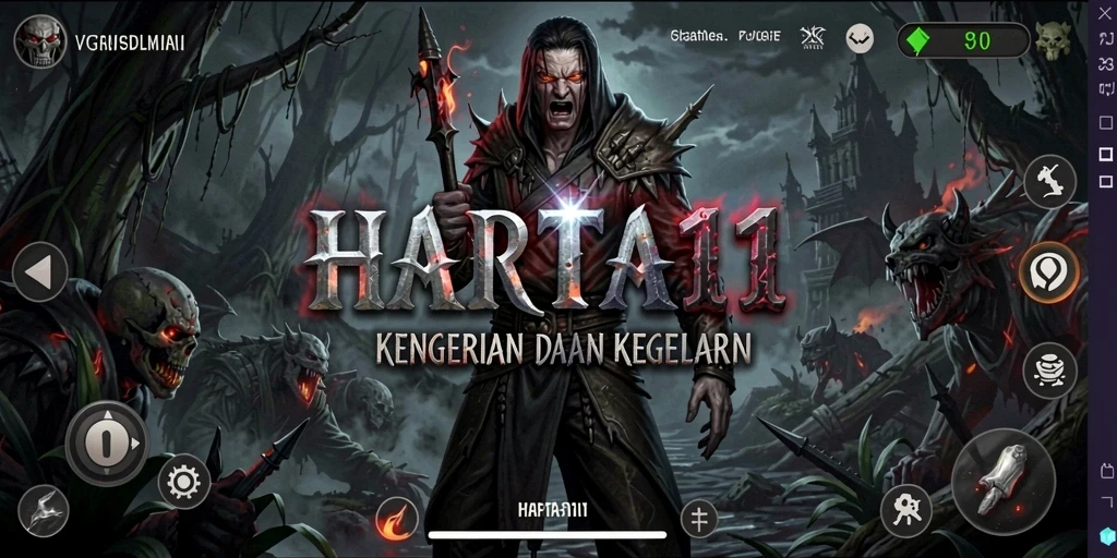 Screenshot gameplay HARTA11 menampilkan suasana kegelapan yang mencekam.
