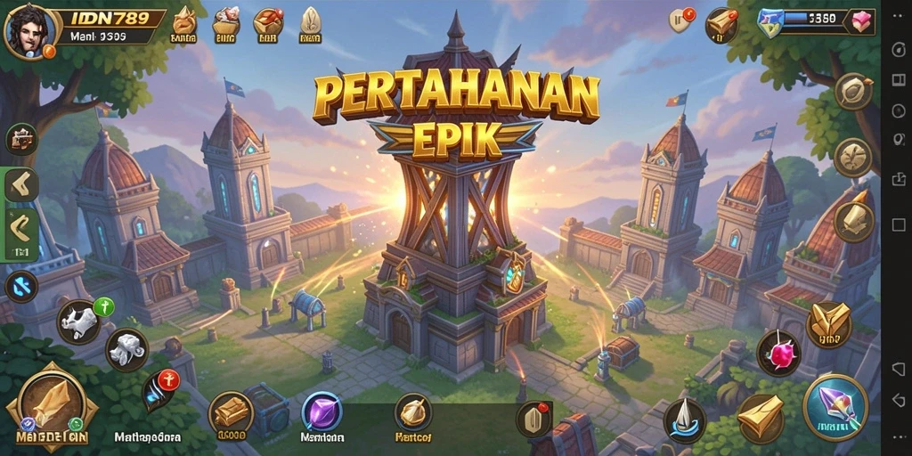 Tampilan permainan <strong>IDN789</strong> yang menakjubkan dengan aksi Tower Defense yang mendebarkan.