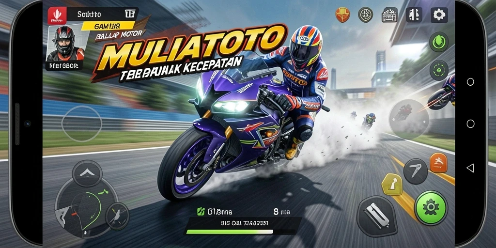 Screenshot gameplay menampilkan balapan seru di trek motor.
