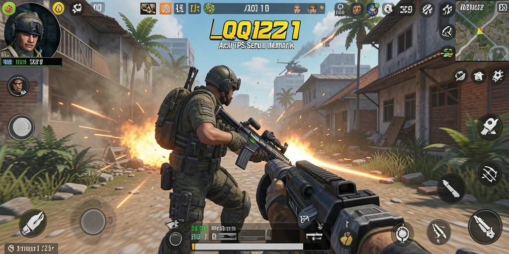 Screenshot utama QQ1221 menampilkan aksi seru dalam gameplay TPS.