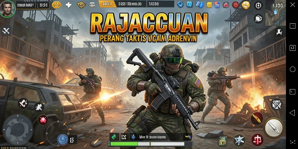 Tampilan aksi seru dalam game RAJACUAN di arena perang.