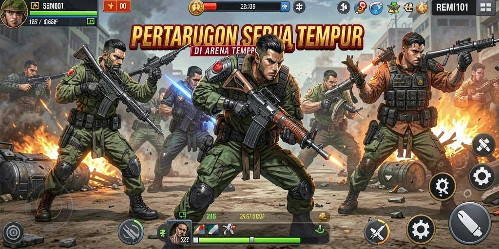 Tampilan gameplay REMI101 yang mendebarkan dalam pertarungan Fighting.