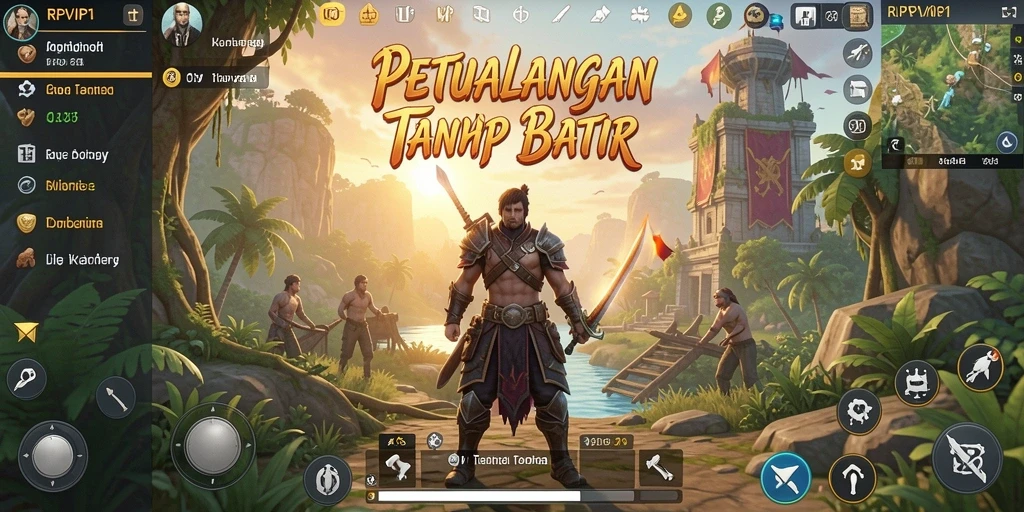 Screenshot utama gameplay Open World RPVIP1 yang menampilkan dunia yang luas.