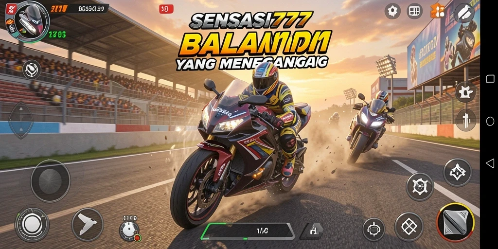 Tampilan gameplay SENSASI777 dengan balapan motor yang intens.
