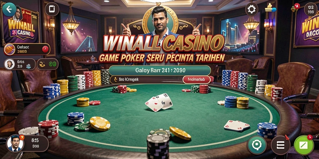 Screenshot gameplay <strong>WINALLCASINO</strong> menunjukkan suasana poker yang seru dan interaktif.